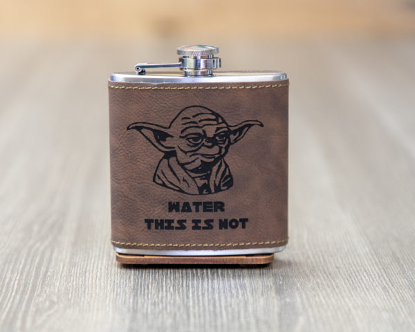 Yoda, Water This Is Not 6 ounce leatherette flask with FREE Funnel