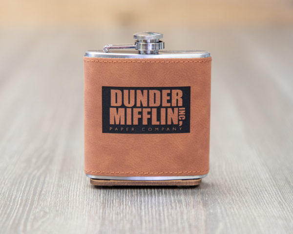 Dunder Mifflin 6 ounce leatherette flask with FREE Funnel