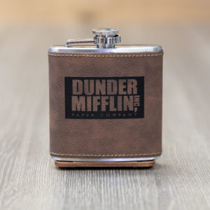 Dunder Mifflin 6 ounce leatherette flask with FREE Funnel