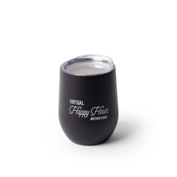Virtual Happy Hour #STAYATHOME 12 ounce Stainless Steel Stemless Wine Glass