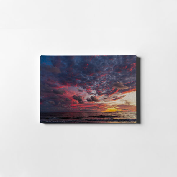 Fiery Sunset Beach Photo Saddle Leather Canvas Print in Florida