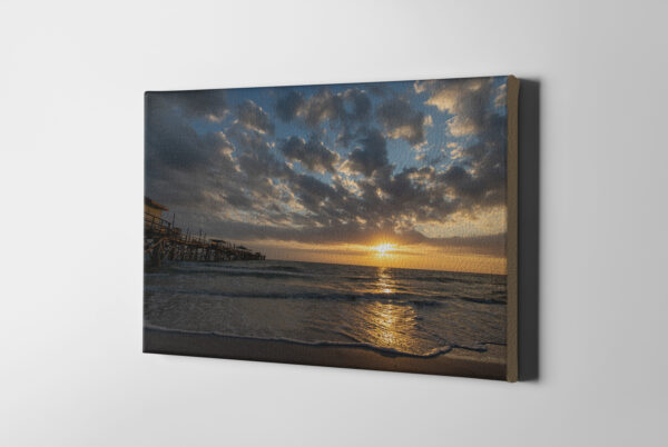 Colorful Sunset with Pier Florida Beach Landscape Saddle Leather Canvas Print
