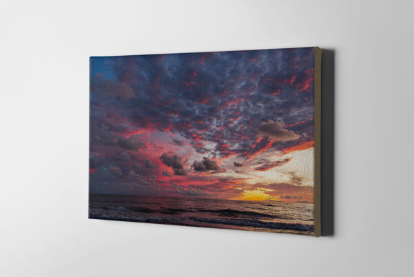Fiery Sunset Beach Photo Saddle Leather Canvas Print in Florida
