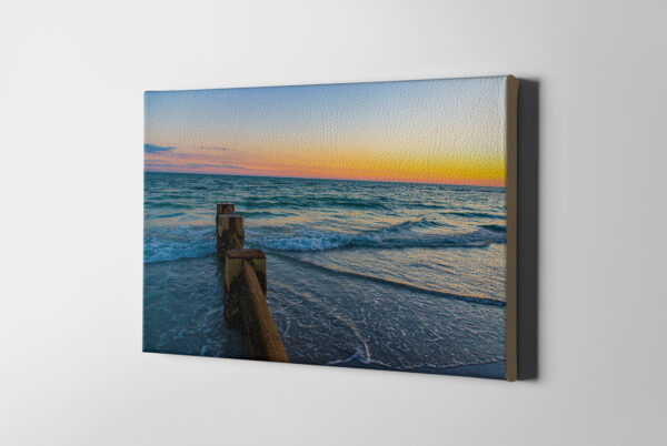 Wave Breaker with Colorful Sunset Florida Beach Landscape Saddle Leather Canvas Print