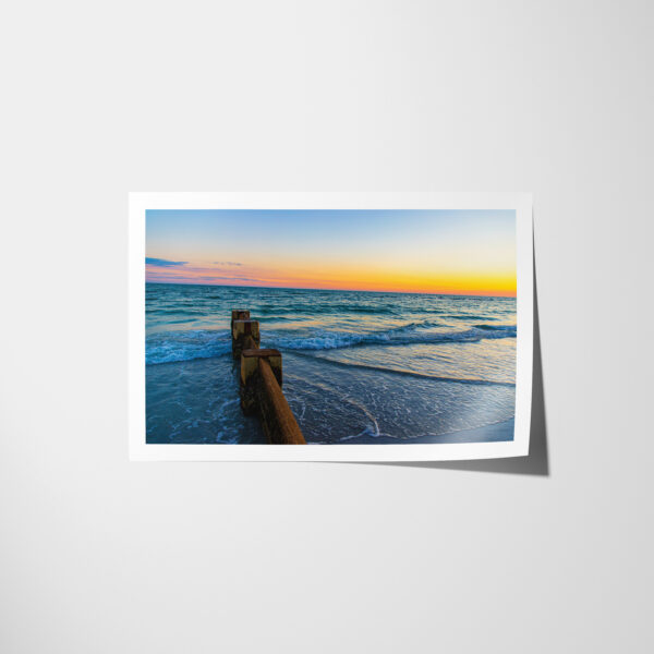 Wave Breaker With Colorful Sunset Florida Beach Landscape Photo Lustre Paper Print