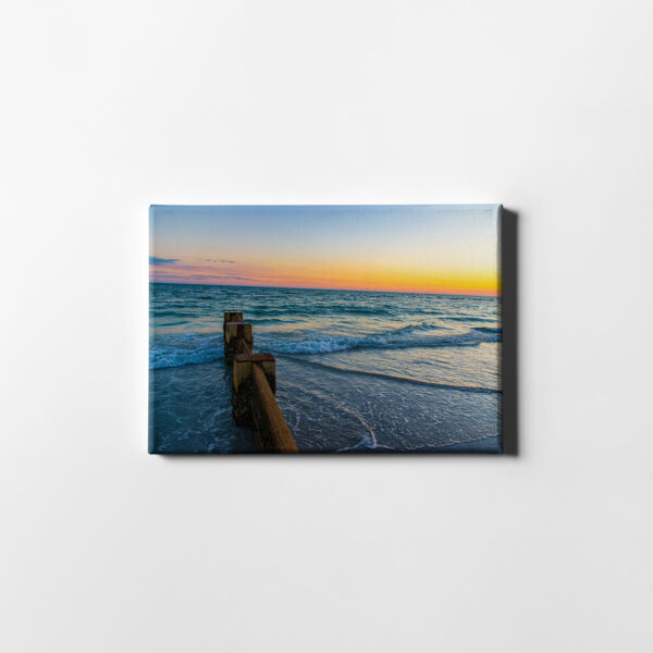 Wave Breaker with Colorful Sunset Florida Beach Landscape Saddle Leather Canvas Print